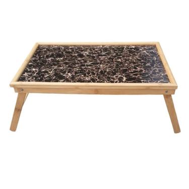 Imagem de Bandeja Bambu Dobravel Cafe Da Manha Lanche Cama Almoco Jantar Pe Retratil Resistente Espaçoso Ecologico Pratico