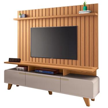 Imagem de Painel Para Tv 70 Pol Ripado 2.0 E Rack Bancada Amago H01 Off White/cinamomo - Mpozenato