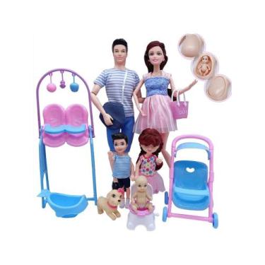 Imagem de Conjunto De Bonecas Familiares Fofas, Mamãe Grávida Com Bebê, 6 Pessoa