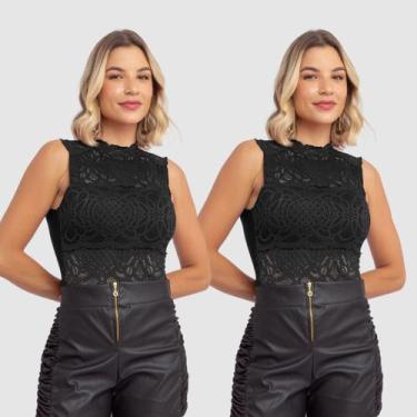 Imagem de Kit 2 Body Feminino Renda Sexual Guipir Gola Alta Moda Verão - Swisz, 