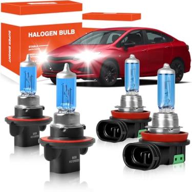 Imagem de OQSNCV Lâmpadas Halógenas De Alto Desempenho Para Faróis Chevrolet Chevy Cruze 2011, 2012, 2013, 2014 E 2015, Kit Reposição Altos/Baixos 9008/H13 + Neblina H11, Pacote Com 4