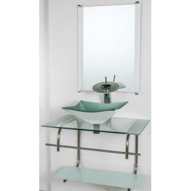 Imagem de Gabinete De Vidro Para Banheiro Inox 70Cm Cuba Quadrada Bco - Cubas E 