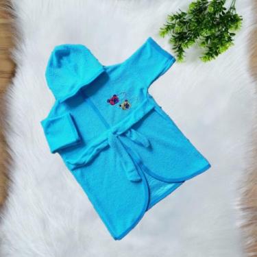 Imagem de Roupão De Banho Bordado Bebe com Capuz Infantil Atoalhado Menina Menin