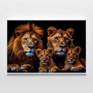 Imagem de Quadro Decorativo Familia De Leao Com Dois Filhotes - MeMoldura, Moldu