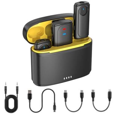 Imagem de Microfone de lapela sem fio para câmera iPhone, iPad, Android, mini microfone para iPhone com capa de carregamento e redução de ruído, microfones sem fio para entrevista, podcast, vlog, transmissão ao