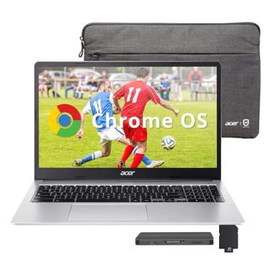 Imagem de acer Laptop Chromebook 315 de 15,6 polegadas FHD, Intel Celeron N4500, RAM LPDDR4 de 4 GB, armazenamento de 224 GB (64 GB eMMC + conjunto de estação de ancoragem de 160 GB), gráficos Intel UHD, webcam