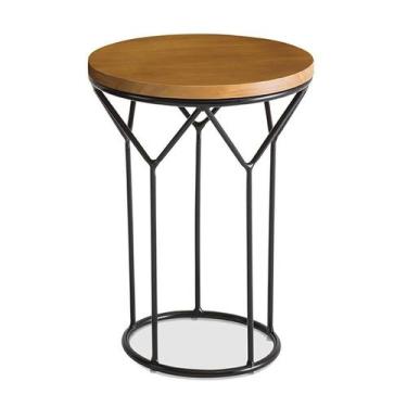 Imagem de Mesa Lateral Redonda Stillus Alta Tampo Mel Estrutura Aço Carbono Pret