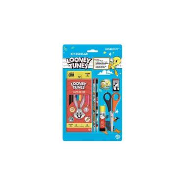 Imagem de Kit Escolar Looney Tunes - Lápis 12 Cores + 5 Itens -Leo&Leo - Leo&Leo