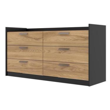 Imagem de Comoda Veneto 6 Gavetas em MDF cor Preto e Olmo 140 cm - 73094 - Sun H