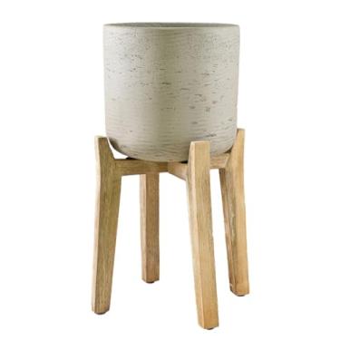 Imagem de Serene Spaces Living Vaso de cimento minimalista com pernas de madeira – Vaso elegante para suculentas, cactos, vegetação interna, versátil e durável para casa ou escritório, 29 cm de diâmetro e 52 cm