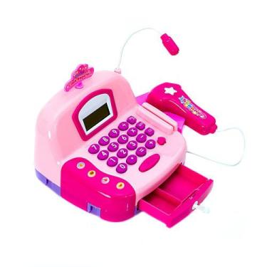 Imagem de Caixa Registradora Para Meninas Rosa com Dinheiro e Calculadora BBR To