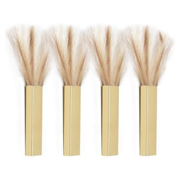 Imagem de Pretty Jolly Vaso de metal moderno para decoração de parede Boho Pampas, flores artificiais para sala de estar, quarto, bege, café, conjunto de 4 dourados