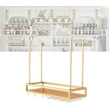 Imagem de Rack De Vinho Pendurado Na Parede Com Suporte Para Copos De Vinho Bar Flutuante Prateleira De Exibição De Garrafas De Licor Mini Bar Wine Racks Para Garrafas De Vinho Para Bar, Black, 80cm