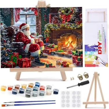 Imagem de WUDWL Kit de pintura por números para adultos, tela emoldurada, com cavalete de madeira, pintura por números para crianças de 8 a 12 anos, artesanato de pintura a óleo de paisagem acrílica DIY de