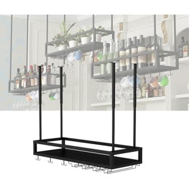 Imagem de Rack De Vinho Pendurado Na Parede Com Suporte Para Copos De Vinho Bar Flutuante Prateleira De Exibição De Garrafas De Licor Mini Bar Wine Racks Para Garrafas De Vinho Para Bar, Black, 120cm