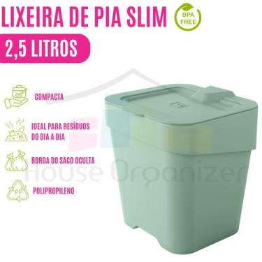 Imagem de Lixeira Slim P/ Pia 2,5l Compacta P/ Resíduos Diários C/ Tampa P/ Cozi