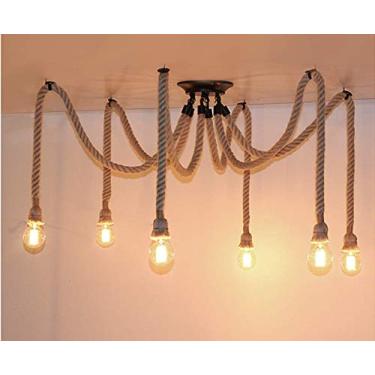 Imagem de Luminária pendente corda de cânhamo lustre vintage luz de teto industrial ferro metal lâmpada de teto Edison E27 estilo retrô 6 cabeças