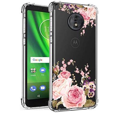 Imagem de Ueokeird Moto G6 Play Case, Moto G6 Forge Case com flores, slim à prova de choque padrão floral transparente macio flexível TPU traseira capa protetora para celular Moto G6 Play/Moto G6 Forge, rose flower
