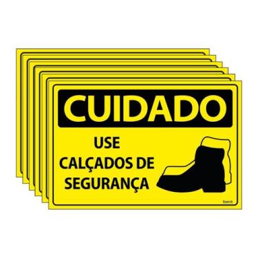 Imagem de Combo 6 Placas De Sinalização Cuidado Use Calçados De Segurança 30x20 