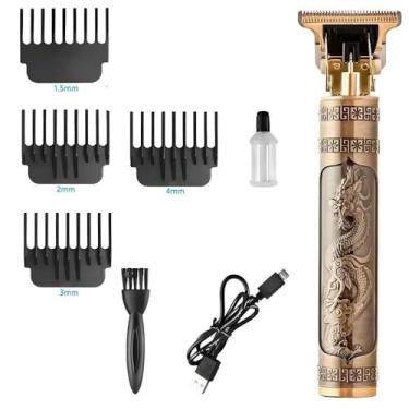 Imagem de Máquina Profissional Dragão Acabamento Sem Fio Cabelo Barba Pezinho Personalizada Com Limitador de Lamina Ajustável Recarregável 4 Pentes Óleo Escovinha Kit Conjunto Aparador Acabamento