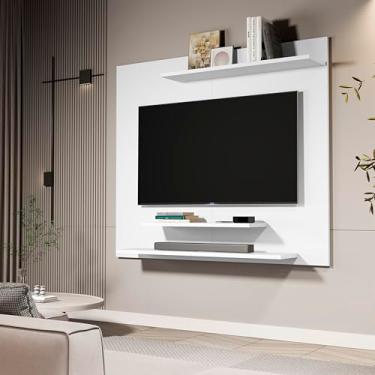 Imagem de Painel de TV 32 Polegadas com Prateleiras 90cm Suspenso MDP 12mm Boom Móveis Sala Moderna (BRANCO)