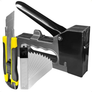 Imagem de Grampeador Tapeceiro Alta Pressão Manual Com Kit Estilete Largo e 10 L
