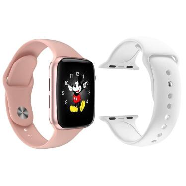 Imagem de Kit 1 Smartwatch Ld5 Rosa + 1 Pulseira Extra Silicone Branco