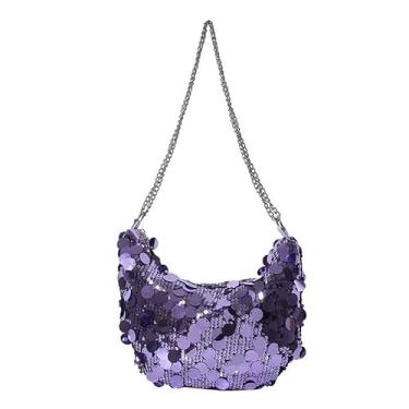 Imagem de RZTA Bolsas femininas com glitter para noite, bolsa triangular brilhante para festa de formatura e casamento dos anos 1920, C1 Roxo