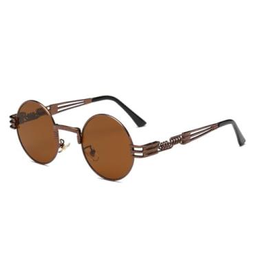 Imagem de HCHES Óculos de sol polarizados de metal punk masculino redondo rosa steampunk revestimento vintage (MPTYJ097 marrom)