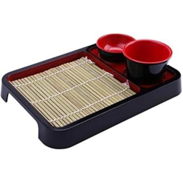 Imagem de Prato De Sushi Bandeja De Macarrão Soba Japonês Prato Quadrado De Soba Bandeja De Servir De Sushi Com Xícara De Imersão E Pires Para Cozinha De Restaurante Doméstico, Assorted Color, 25X18CM