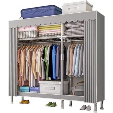 Imagem de Guarda-roupa De Tecido Guarda-roupa De Roupas De Grande Capacidade Guarda-roupa De Lona Portátil Com Varal E Capa De Tecido Não Tecido Organizador De Armazenamento, Gray Stripes, 168x46x173cm