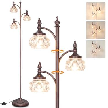 Imagem de JUNNAI Candeeiros de piso de árvore marrom para sala de estar, lâmpada de pé de 167 cm com 3 luzes giratórias, abajur moderno para sala de estar, quarto, escritório (3 lâmpadas LED incluídas)