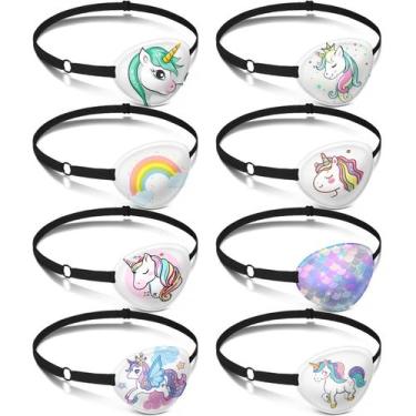 Imagem de Tapa-olhos Eurzom, tecido estilo unicórnio para crianças, 8 peças