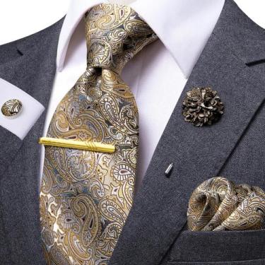 Imagem de Conjunto De Gravata De Seda Elegante Com Estampa Paisley E Abotoaduras