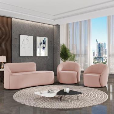 Imagem de Sofá 3 Lugares Orgânico 180cm Morgan e 2 Poltronas Lua Veludo Rose D03