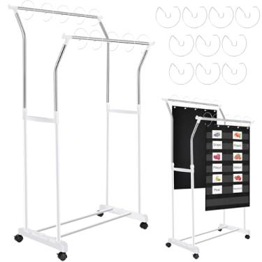 Imagem de Colingmill Suporte de mesa de bolso de camada dupla ajustável para 63 polegadas com rodízios de aço inoxidável suprimentos para professores com 10 ganchos para sala de aula, ferramenta educacional