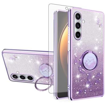 Imagem de Asuwish Capa de celular para Samsung Galaxy S24 FE 5G com protetor de tela de vidro temperado, suporte de anel, brilhante, transparente, híbrido, à prova de choque, capa protetora de TPU S 24 EF AI
