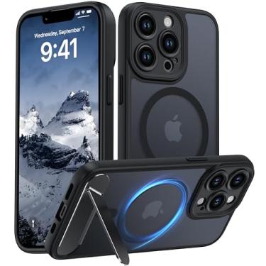 Imagem de AMILIFECASES Capa magnética compatível com iPhone 13 Pro, [suporte invisível embutido] [compatível com MagSafe] Capa de celular fosca translúcida para iPhone 13 Pro 6,1 polegadas, preta