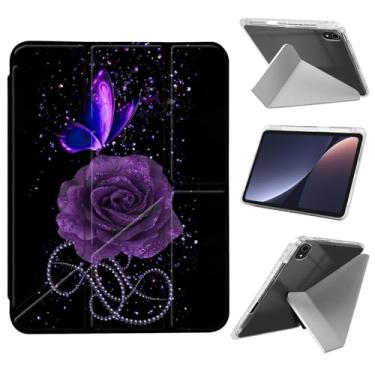 Imagem de JANENFNA Capa para iPad mini 7 (A17 Pro) 2024 / iPad mini 6 2021 com suporte para lápis, capa ultrafina e leve em forma de Y, despertar/hibernar automaticamente, borboleta rosa roxa