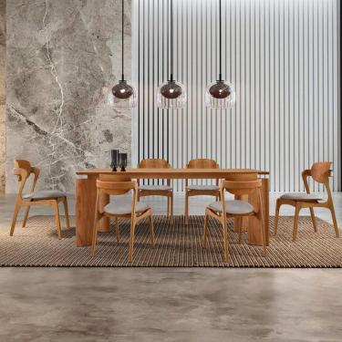 Imagem de Mesa de Jantar Tokyo Tampo 180cm Madeira Laminado com 6 Cadeiras Celeste Gold Luna / Cinamomo Imbuia