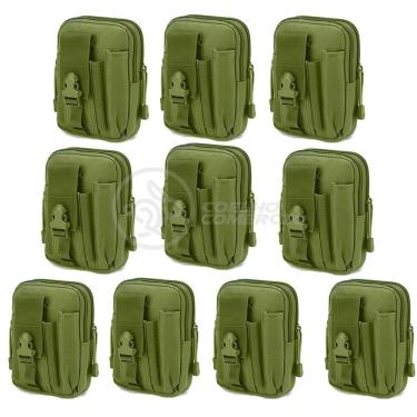 Imagem de Kit 10 Bolsas Verde Militar Conjunto Acessórios De Camping Kit Sobrevivência preto