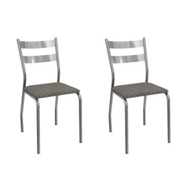 Imagem de Cadeira Sala De Jantar Bali 2c141cr Aço Kit 2 Un Cromado-linho Escuro - Kappesberg