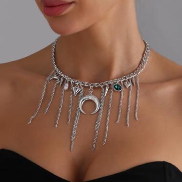 Imagem de Colar de metal lua, corrente de clavícula grossa leve e luxuosa para mulheres, presente moderno com contas de pera em camadas do Instagram