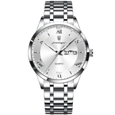 Imagem de Relógio Masculino Analógico Quartzo á Prova D´agua Em Aço Inoxidável Branco