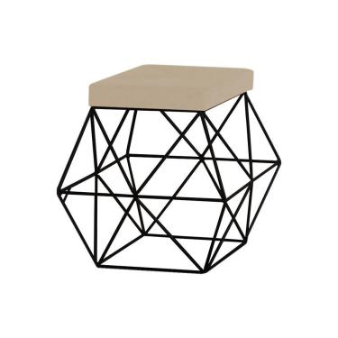 Imagem de Puff Decorativo Base Preto Trixie Veludo Bege Gran Belo