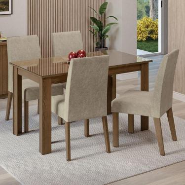 Imagem de Conjunto Sala De Jantar Mesa Tampo De Vidro 4 Cadeiras Rustic/imperial Antônia Madesa