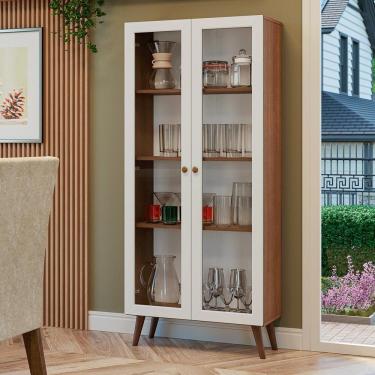 Imagem de Cristaleira 70 Cm 2 Portas De Vidro Com Pés Cônicos Rustic-branco-rustic Vik Madesa