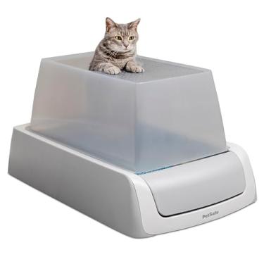 Imagem de PetSafe Caixa de areia para gatos ScoopFree Complete Plus autolimpante com capô de entrada superior – nunca mais colher areia – Mãos livres com bandeja de cristal descartável incluída – menos rastreamento, melhor controle de odor