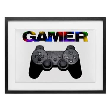 Imagem de Stupell Industries Gamer with Rainbow Splatter Black Impressão emoldurada sob vidro, design por Marcus Prime, 35,5 x 50,8 cm