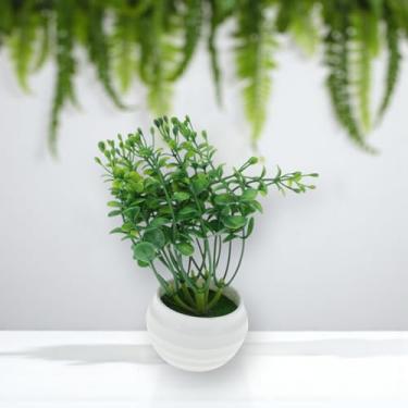 Imagem de Generic 1 peça de plantas artificiais de eucalipto em vaso de plástico verde 7 x 7 x 14 cm